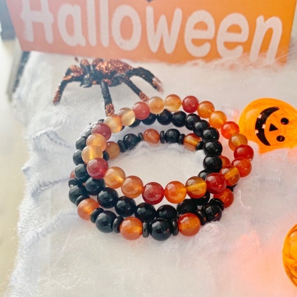 Halloween 8mm  Bracelet Set Carnelian Onyx - Picture 2 of 12
